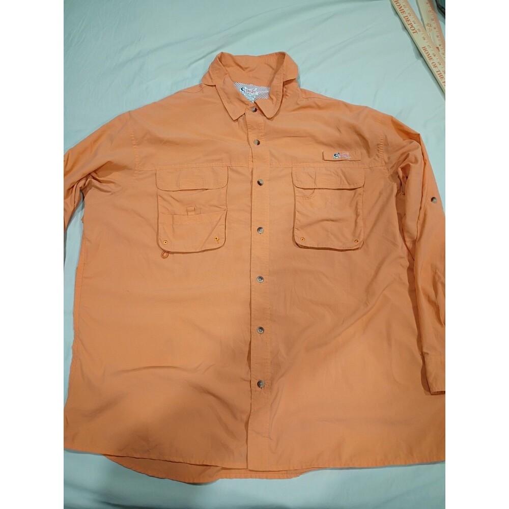World Wide Sportsman-Mens Long Sleeve Button Down Fishing Shirt-2XL XXL-Coral